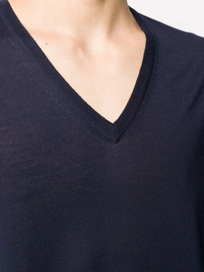 Shop Maison Margiela Shirt-panel V-neck Jumper In Blue