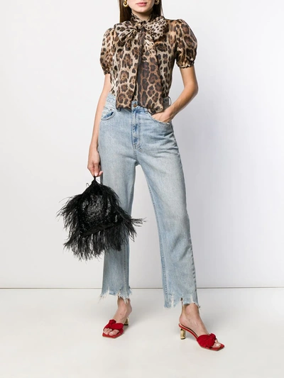 Dolce & Gabbana Leopard-print Organza Blouse With Pussy Bow In Brown