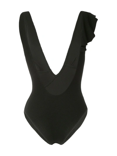 Duskii Ruffled Ribbed Swimsuit In Black