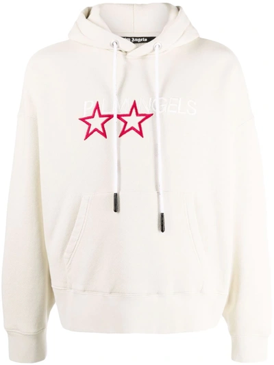 Shop Palm Angels Logo-embroidered Cotton Hoodie In 中性色