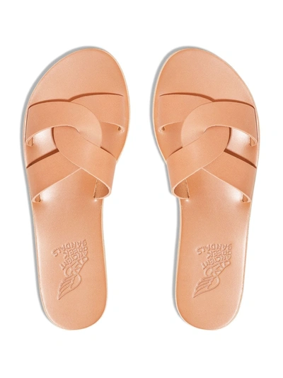 ANCIENT GREEK SANDALS AGS DESMOS FLT LTHR XOVER SLIDE - 中性色