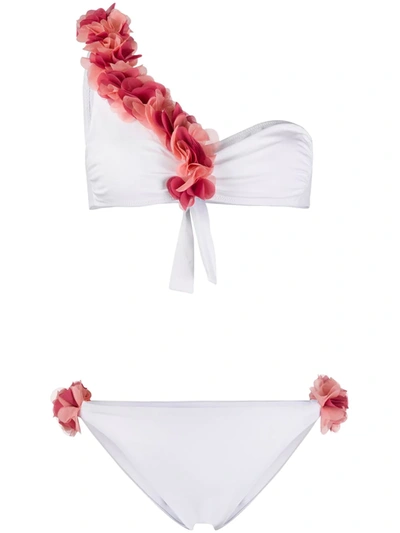 La Reveche Adele One Shoulder Bikini Swimwear In White Pink | ModeSens