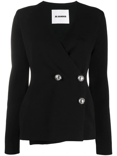 Shop Jil Sander V-neck Double Breasted Blazer In Black