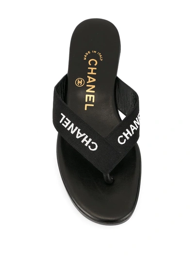 Pre-owned Chanel 1990s Logo-print Flat Sandals In Black