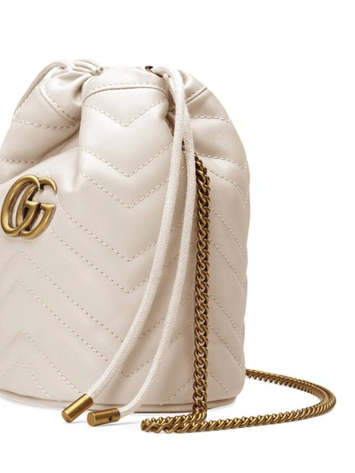 Shop Gucci Mini Gg Marmont Leather Bucket Bag In White
