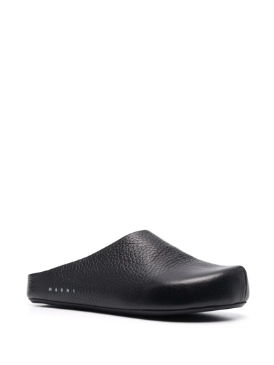 Shop Marni Textured-leather Clog Slippers In Schwarz