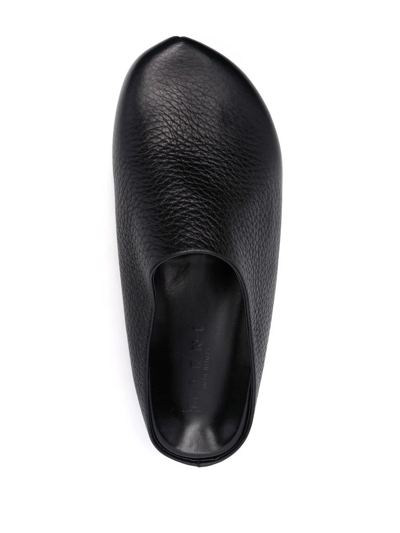 Shop Marni Textured-leather Clog Slippers In Schwarz