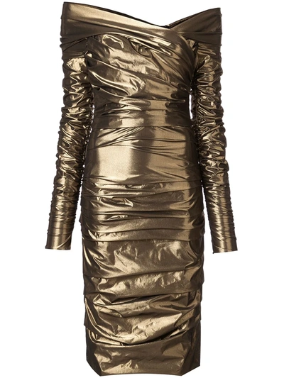 Shop Dolce & Gabbana Draped Midi Dress In Gold