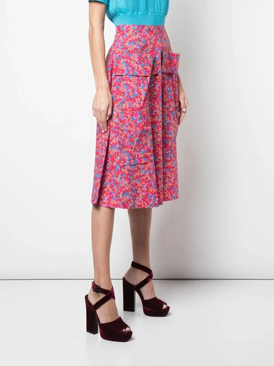 Shop Lhd Floral Print Pocketed Midi Skirt In Pink