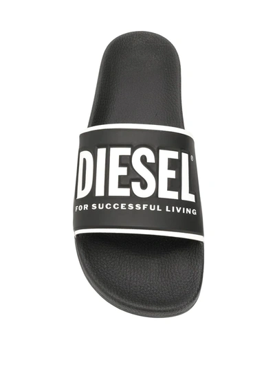 Shop Diesel Logo Slides In Black
