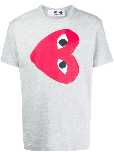 Shop Comme Des Garçons Play Heart Print Crew Neck T-shirt In Grey