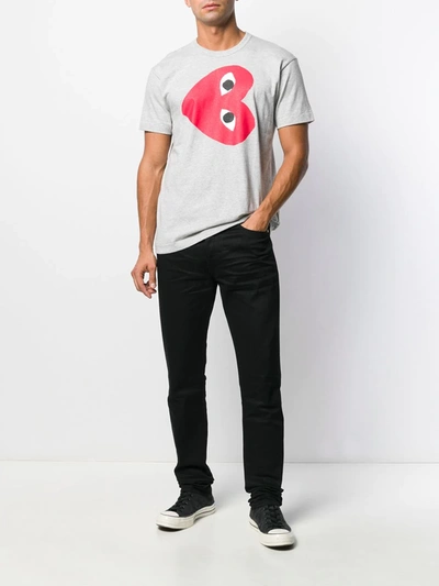 Shop Comme Des Garçons Play Heart Print Crew Neck T-shirt In Grey