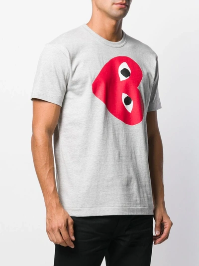 Shop Comme Des Garçons Play Heart Print Crew Neck T-shirt In Grey
