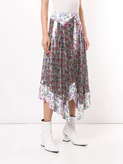 Shop Paco Rabanne Asymmetric Floral-print Chain Link Skirt In Metallic