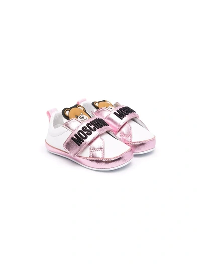 Shop Moschino Metallic Teddy-motif Trainers In 白色