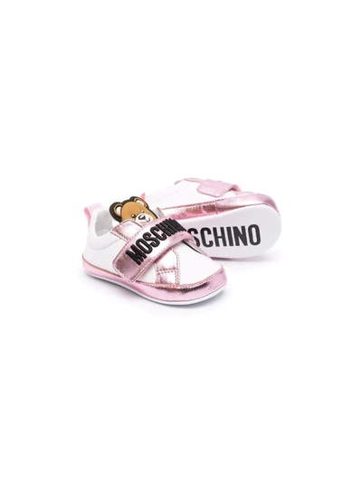 Shop Moschino Metallic Teddy-motif Trainers In 白色