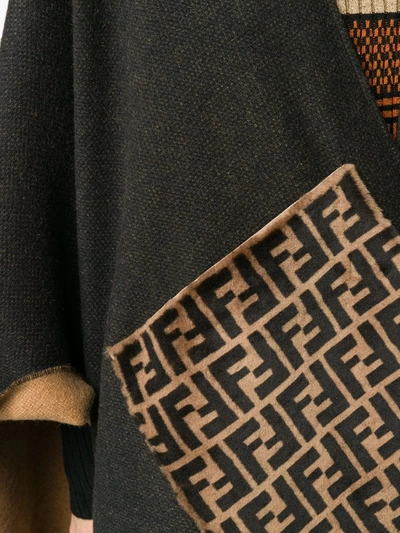 Shop Fendi Monogram Fur Pockets Poncho In Brown