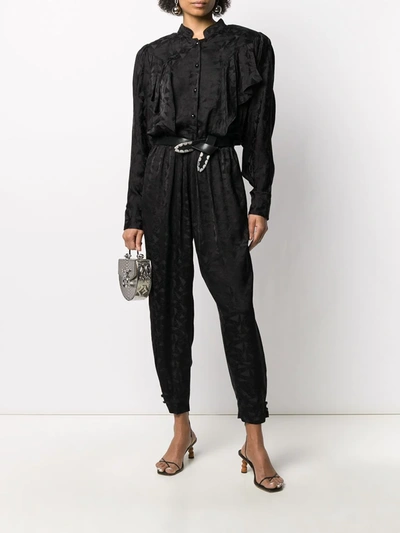 Shop Isabel Marant Varzea Ruffle-trimmed Satin Jumpsuit In Black