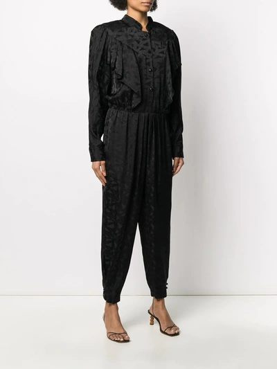 Shop Isabel Marant Varzea Ruffle-trimmed Satin Jumpsuit In Black