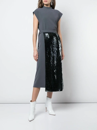 Shop Tibi Sequinned Wrap Skirt In Grey