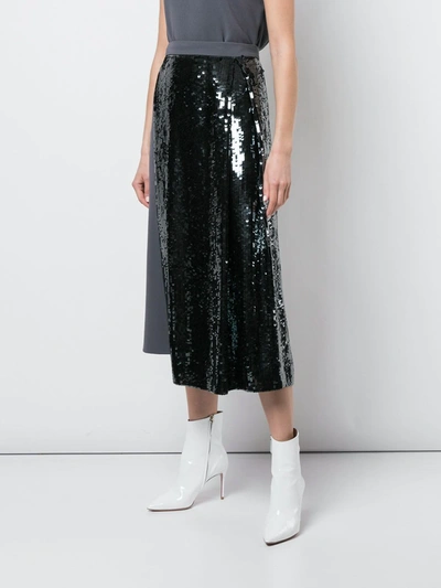 Shop Tibi Sequinned Wrap Skirt In Grey