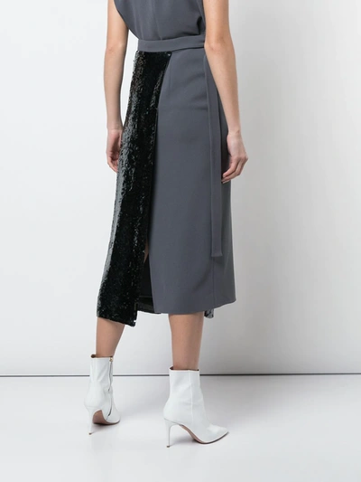 Shop Tibi Sequinned Wrap Skirt In Grey