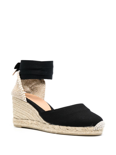 Shop Castaã±er Carina Lace-up Wedge Espadrilles In Black