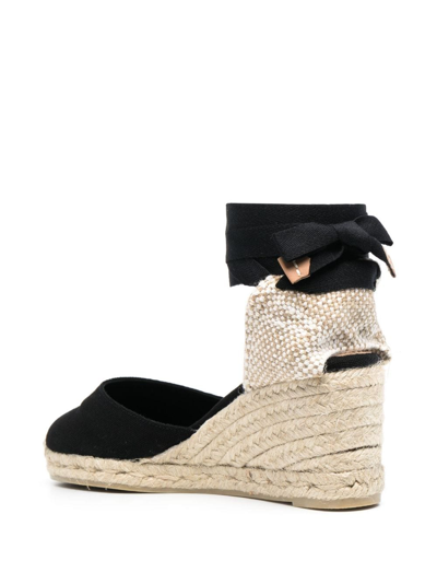 Shop Castaã±er Carina Lace-up Wedge Espadrilles In Black