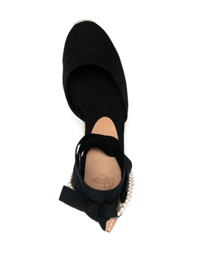 Shop Castaã±er Carina Lace-up Wedge Espadrilles In Black