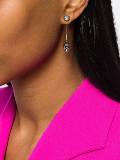 Alexander Mcqueen Skull Embellished Drop Earrings In Silver