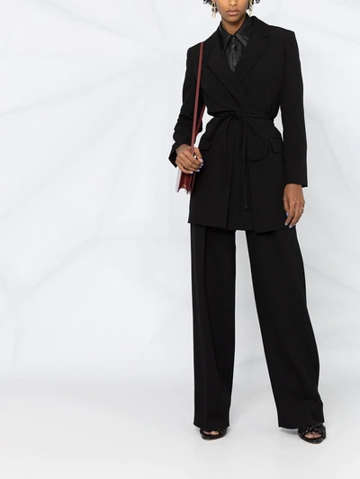 Shop Valentino Tie-waist Wool Blazer In Black