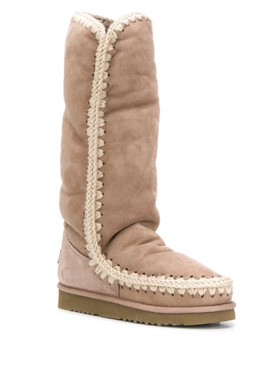 Mou Woven Detail Padded Boots In Neutrals
