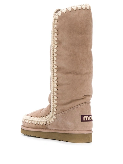 Mou Woven Detail Padded Boots In Neutrals