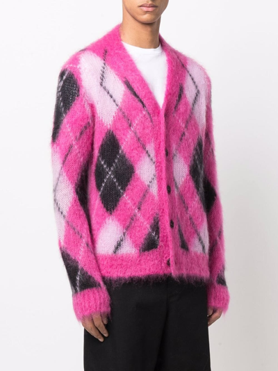 Shop Marni Brushed Argyle-pattern Cardigan In Rosa