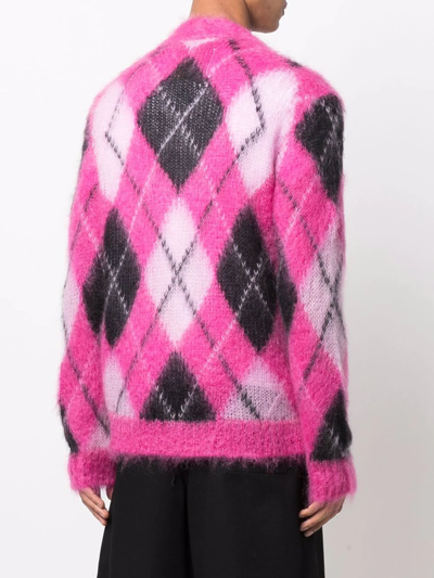 Shop Marni Brushed Argyle-pattern Cardigan In Rosa
