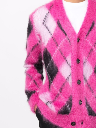 Shop Marni Brushed Argyle-pattern Cardigan In Rosa