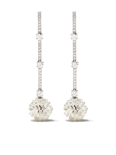 Shop David Morris 18kt White Gold Diamond Briolette Pendant Earrings