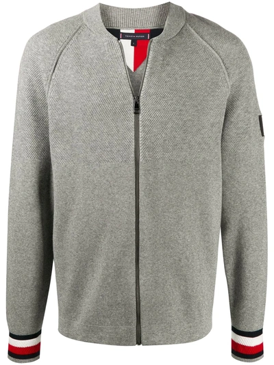 Shop Tommy Hilfiger Logo Zipped Cardigan In Grey