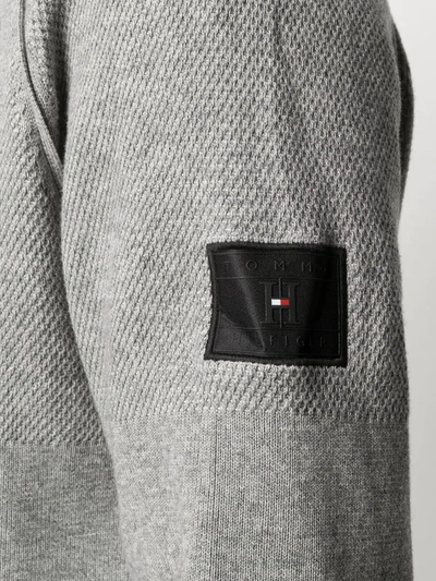 Shop Tommy Hilfiger Logo Zipped Cardigan In Grey