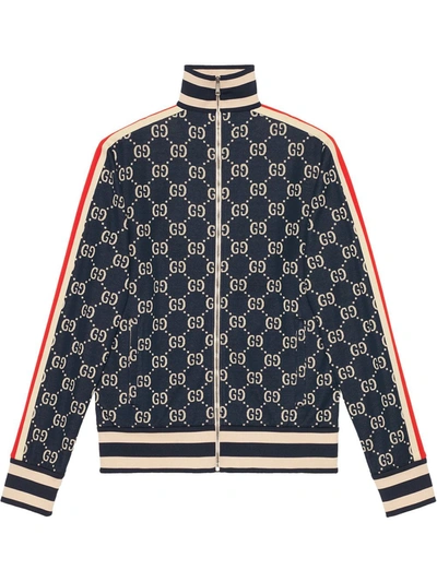 Shop Gucci Gg Jacquard Cotton Jacket In Blue