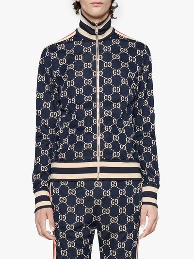 Shop Gucci Gg Jacquard Cotton Jacket In Blue