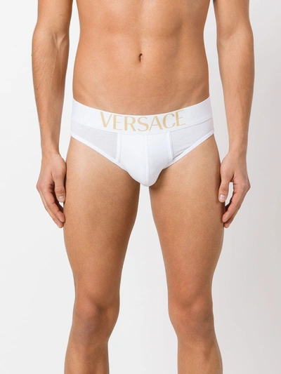 Shop Versace Logo Briefs In White