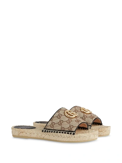 Shop Gucci Double G Open-toe Espadrilles In Neutrals