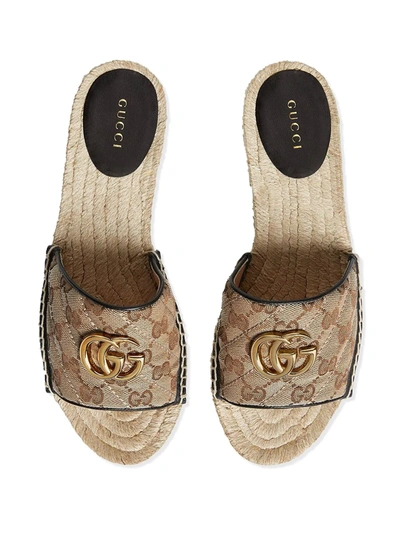 Shop Gucci Double G Open-toe Espadrilles In Neutrals