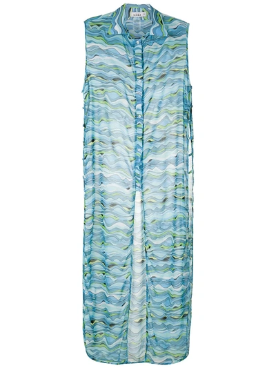 Shop Amir Slama Wave-print Maxi Kaftan In Blue