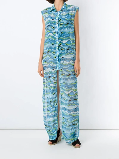 Shop Amir Slama Wave-print Maxi Kaftan In Blue