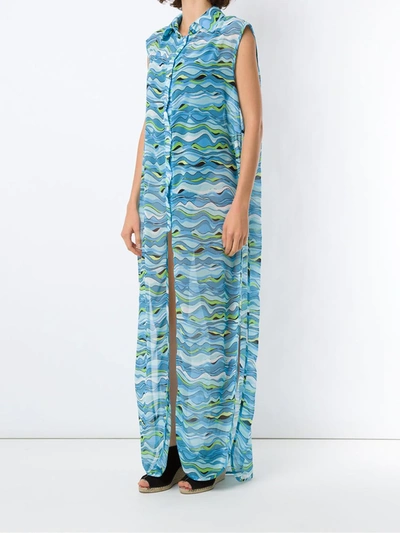 Shop Amir Slama Wave-print Maxi Kaftan In Blue