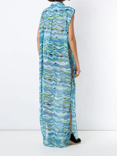 Shop Amir Slama Wave-print Maxi Kaftan In Blue