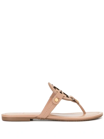 Tory Burch Miller Medallion Metallic Leather Flat Slide Sandal In Neutrals