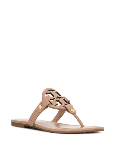 Tory Burch Miller Medallion Metallic Leather Flat Slide Sandal In Neutrals